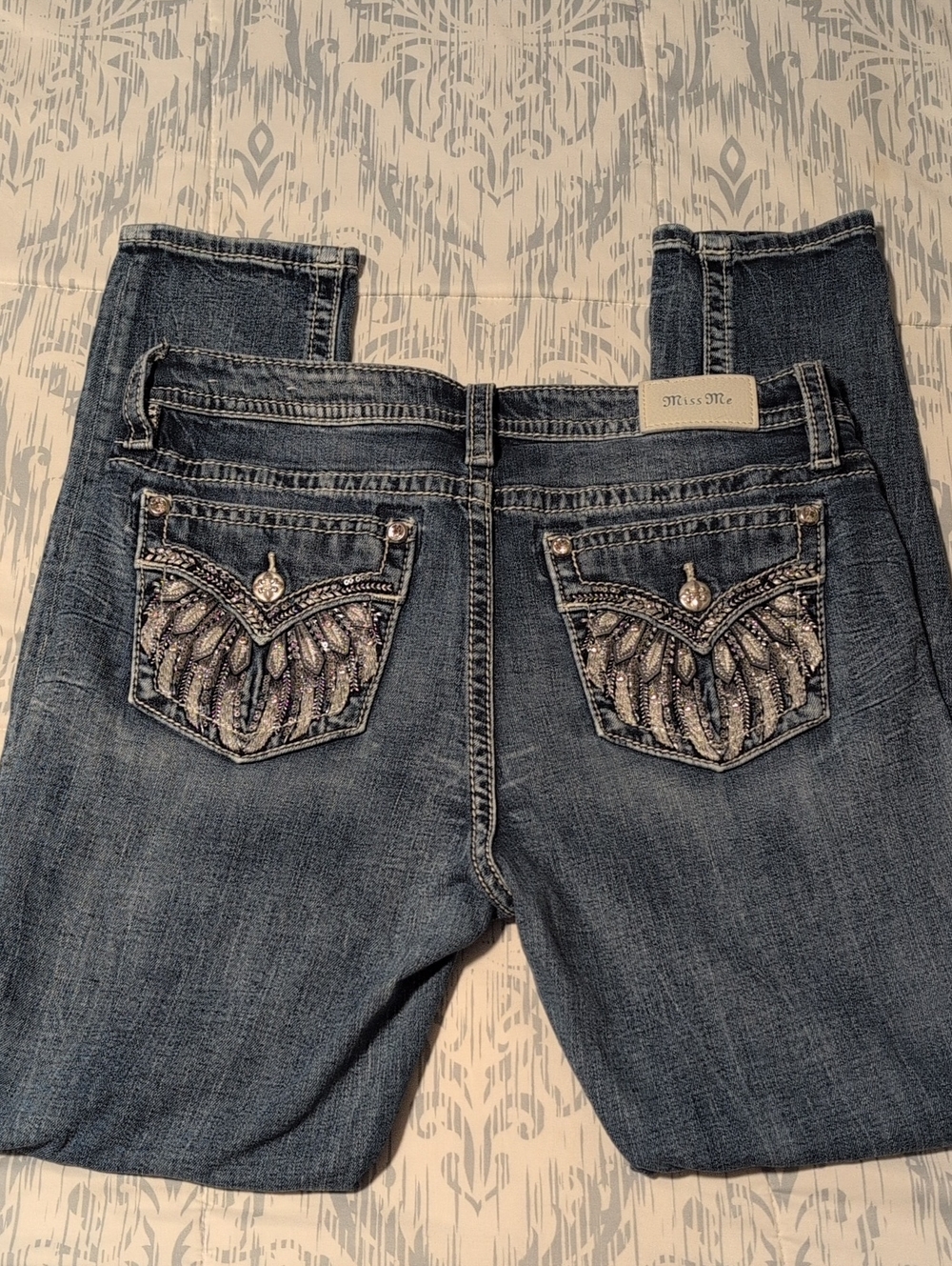 Miss Me Curvy Skinny Embellished Pocket Jeans Dark Blue 32